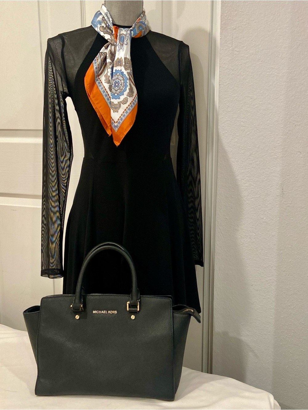 MICHAEL Michael Kors Black Leather Tote with Gold Hardware